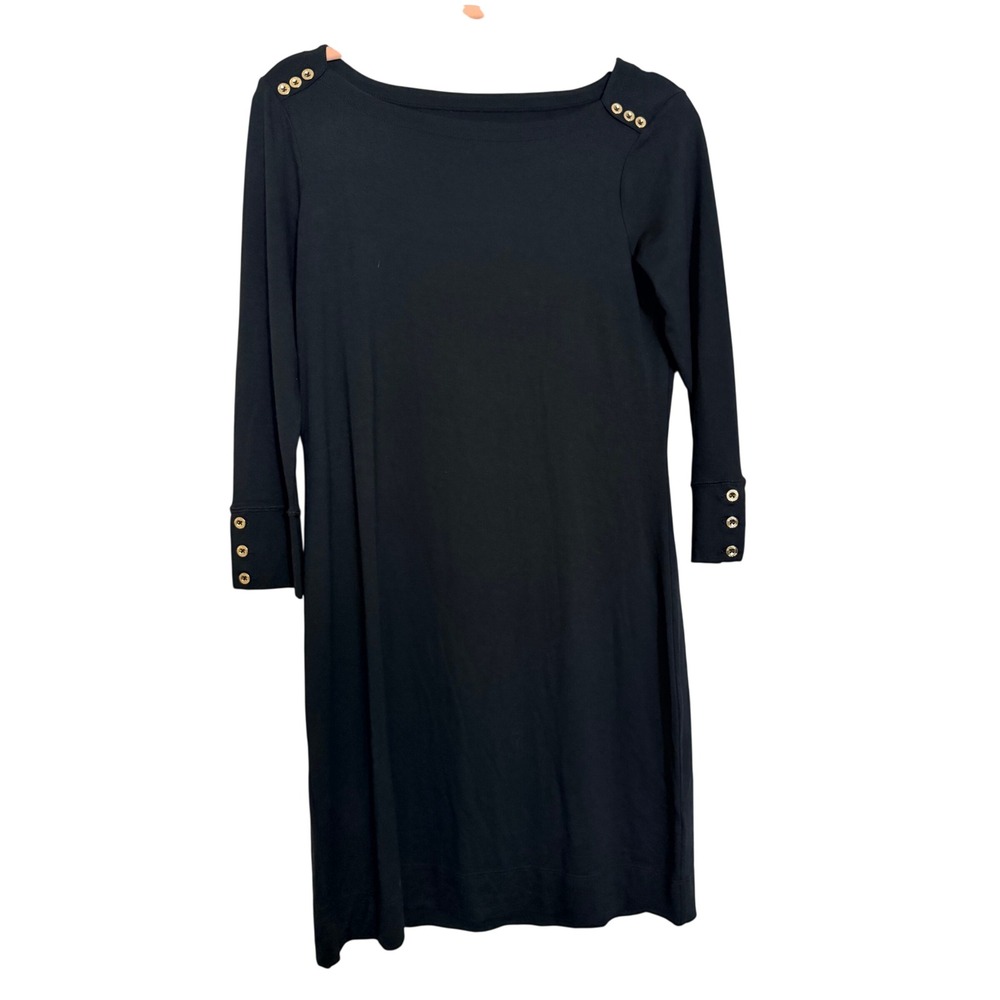Lilly Pulitzer Women Dress Black Gold Button Boatneck Shift S